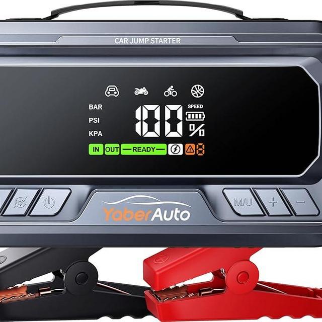 YaberAuto Portable Car Jump Starter with Air Compressor 160PSI, 6000A 65W Charging Car Battery Jump Starter Battery Pack (All Gas/12L Diesel) Jump Box Car Battery Jumper Starter Portable, 600lm Lights