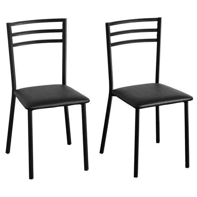 VECELO Set of 2 Upholstered Dining Chairs Metal Slat High Back Chair Modern Cushioned Seat Black