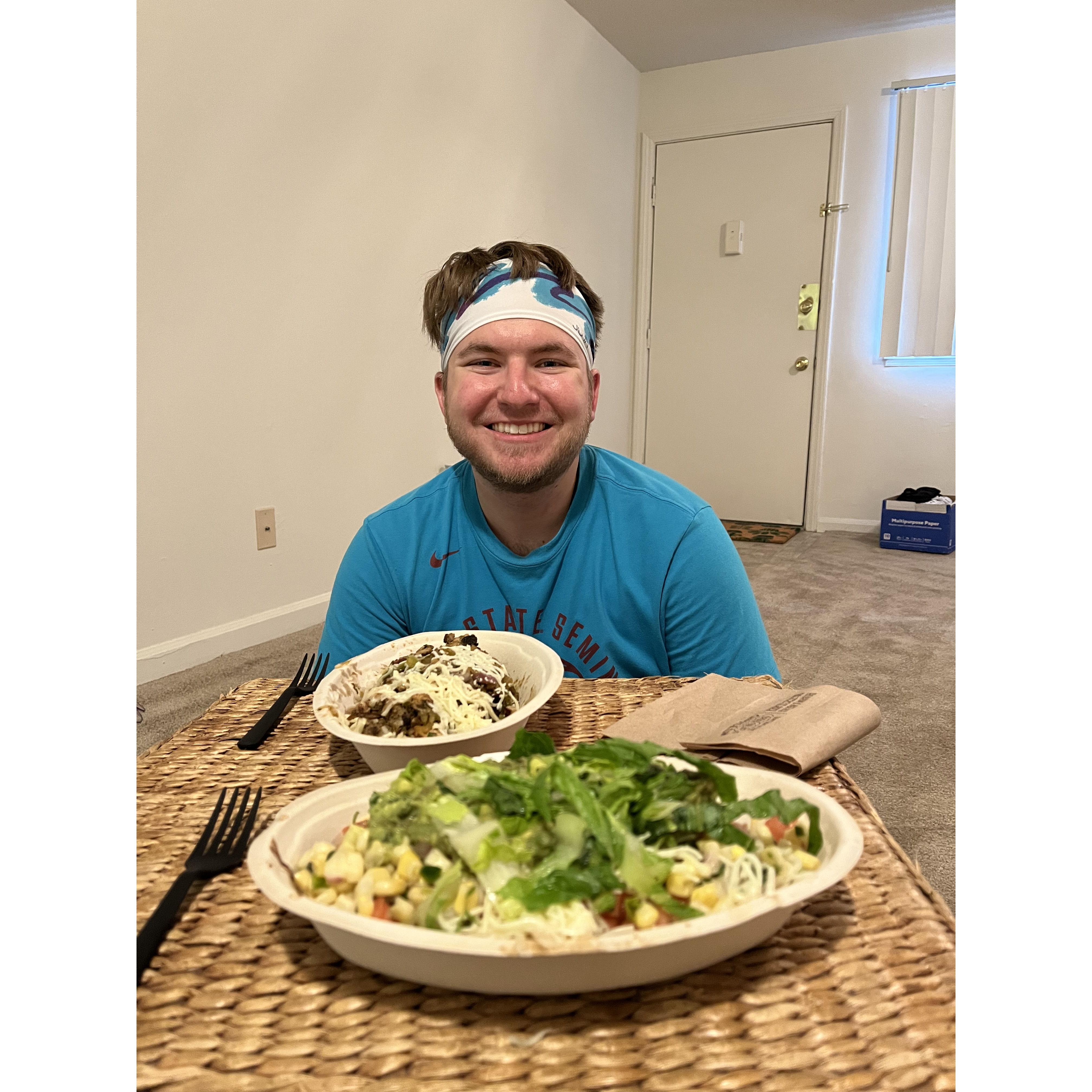 First dinner (creds to Chipotle) in our new apartment :)