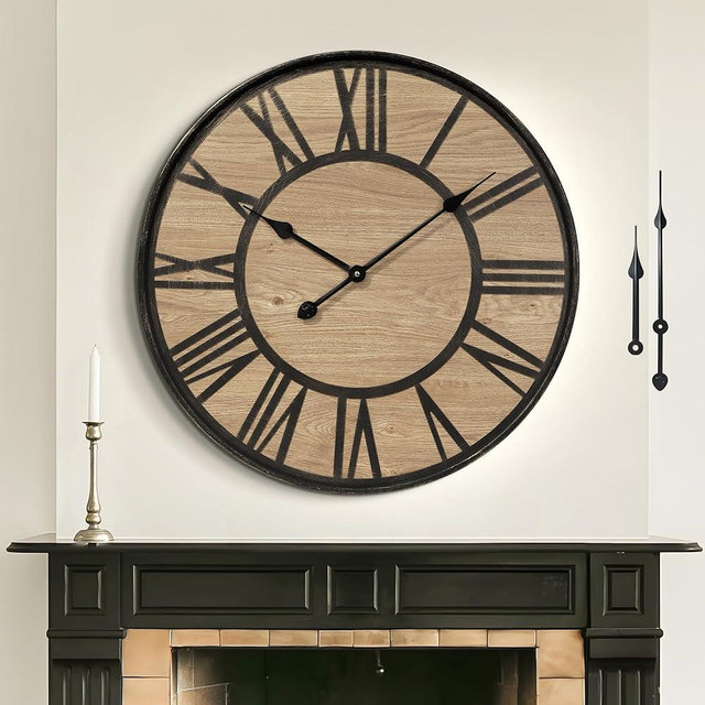 Mee 2ou Large Wall Clock for Living Room Decor, Non Ticking Silent, Battery Operated Modern Vintage Wood Oversized Decorative Wall Clock for Bedroom Kitchen Farmhouse Office Decor