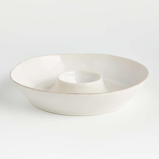 Marin White Stoneware Chip and Dip Server