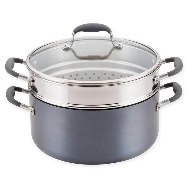 Anolon® Advanced™ Home Hard-Anodized 8.5 qt. Covered Stock Pot & Steamer Insert in Moonstone