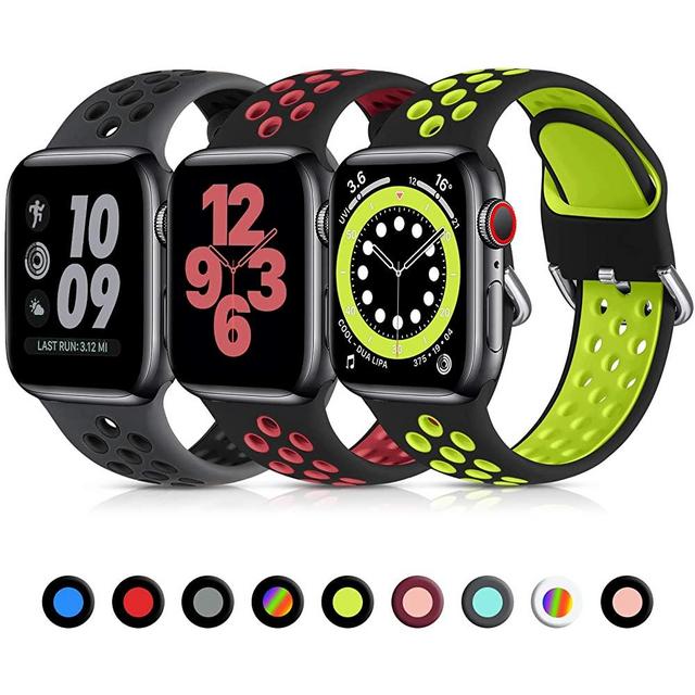 Lerobo 3 Pack Bands Compatible for Apple Watch Bands 44mm 42mm for Women Men, Soft Silicone Sport Strap Breathable Replacement Band for Apple Watch SE iWatch Series 6, Series 3,Series 5 4 3 2 1