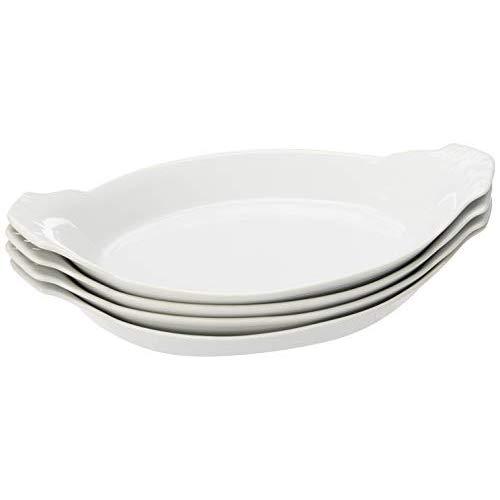 HIC Oval Au Gratin Baking Dishes, Fine White Porcelain, 10-Inch, Set of 4