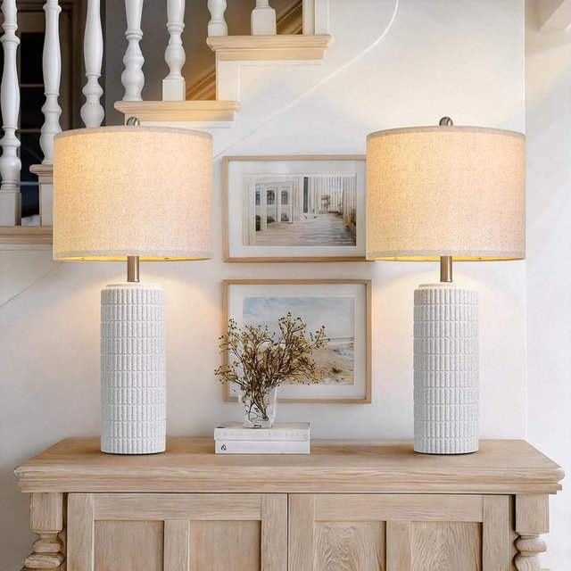 PoKat 27.5'' Tall Table Lamps for Living Room Set of 2, Stone-Like Ceramic Bedroom Lamps for Night Stands, Farmhouse Bedside Lamps for Bedroom Living Room, Nightstand Lamps for End Table, Hallway