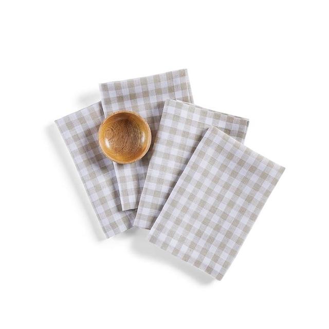 Solino Home Linen Napkins Set of 4-100% Pure Linen Gingham Natural Dinner Napkins 20 x 20 Inch for Summer - Handcrafted and Machine Washable - Gingham Check