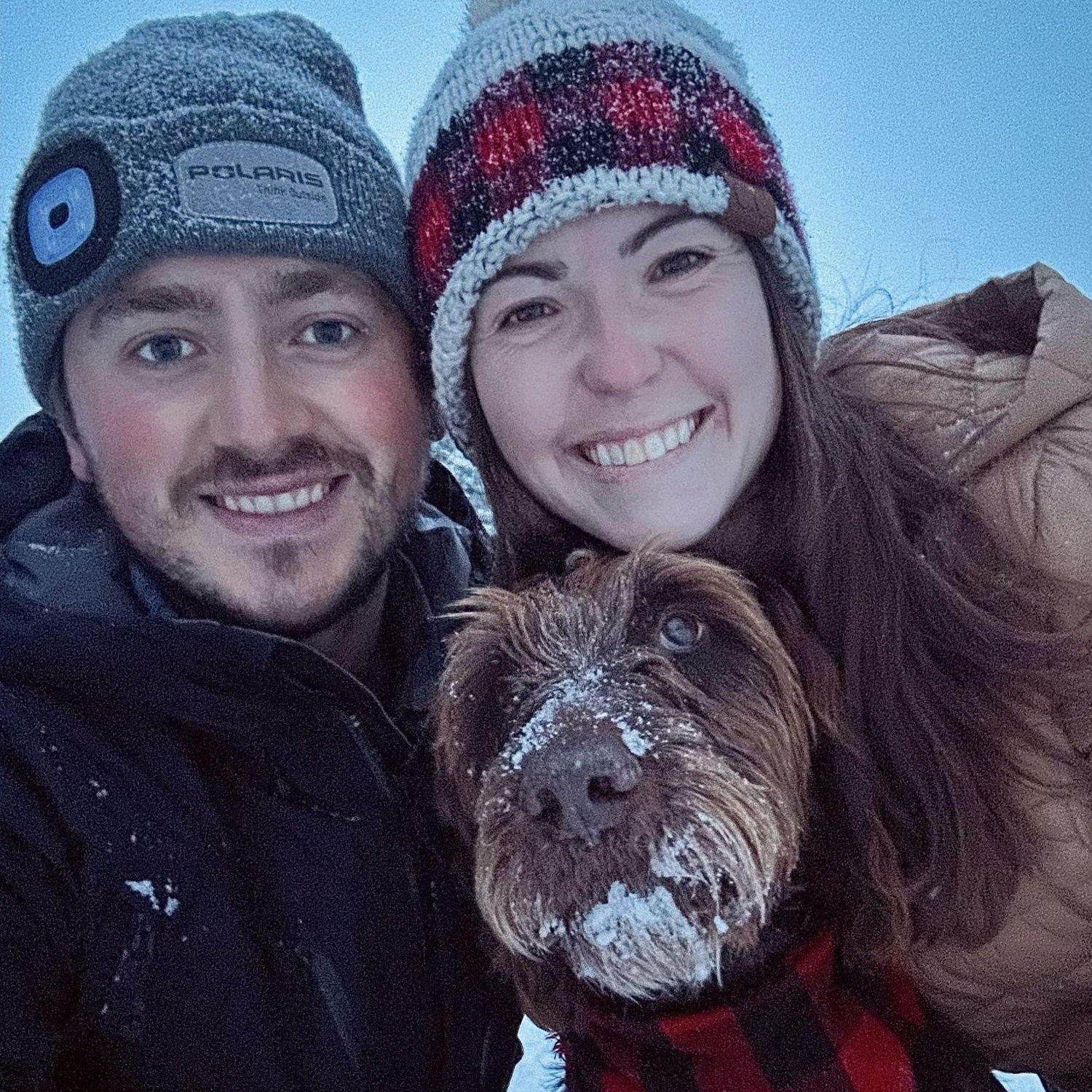 Family walks in the snow