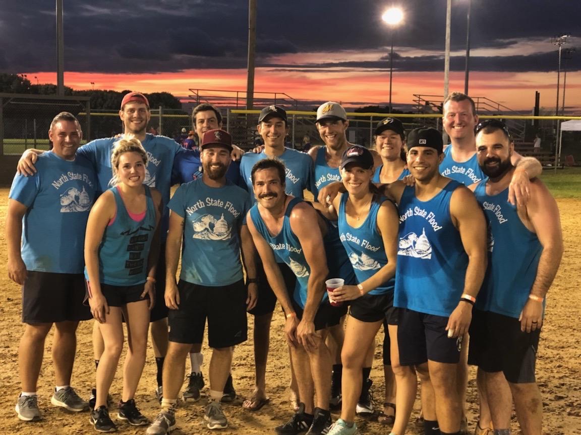 2018 House Softball Tournament. Fun fact: Aaron featured this stellar shot of him, his mustache, and Caroline on his dating profile!