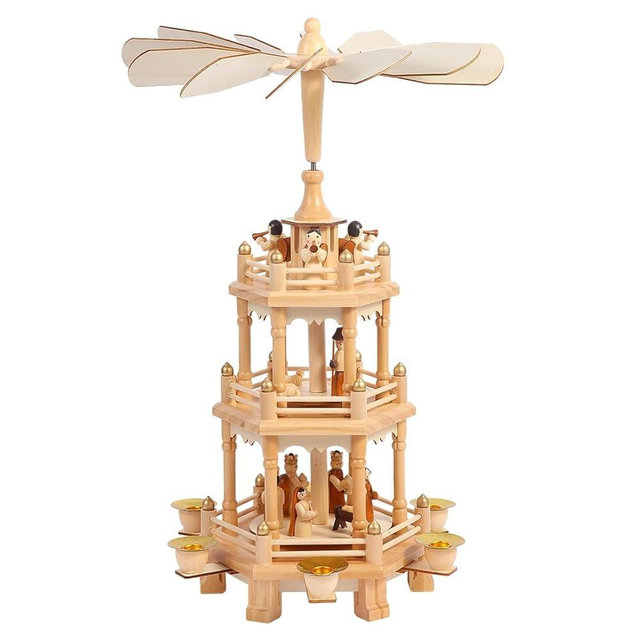 YeloZen Christmas Pyramids with 6 Candler Holders-18 Inches-3 Tiers Carousel-Wood Nativity Scene Set