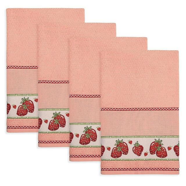 Cackleberry Home Strawberry Patch Jacquard Border Terry Kitchen Towels 17 x 27 Inches, Set of 4