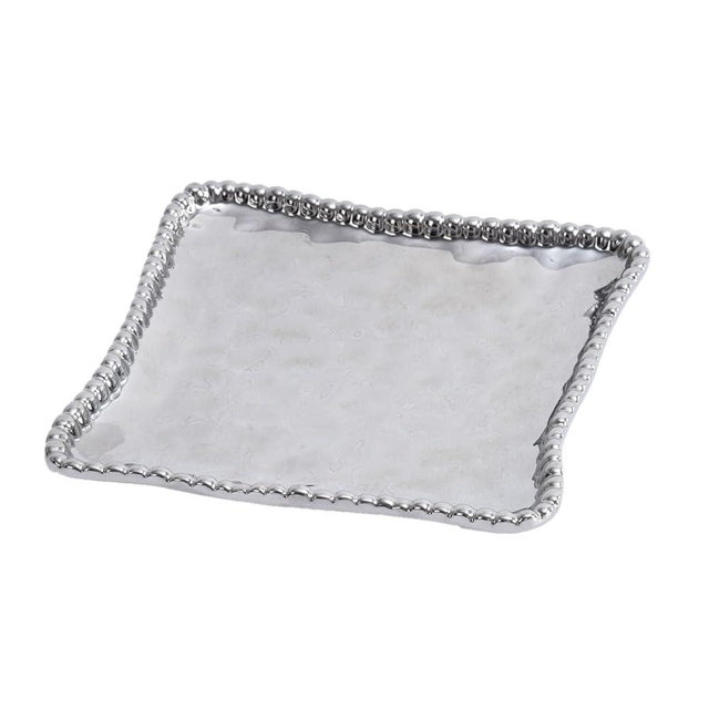 Pampa Bay Verona Porcelain Square Appetizer/Dessert Plate, Silver