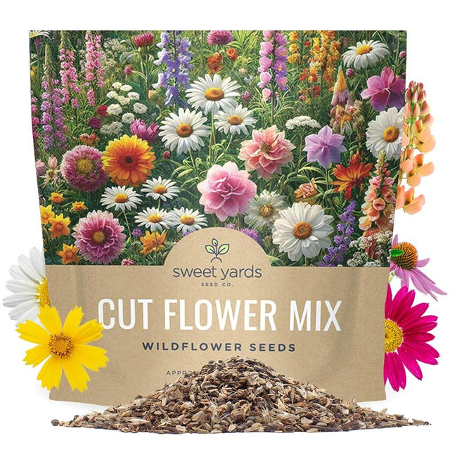 Cut Flower Garden Seeds - Extra Large 1 Ounce Packet - Over 7,500 Fresh Open Pollinated Non-GMO Wildflower Seeds - Long Lasting Annuals and Perennials with Bright Colors