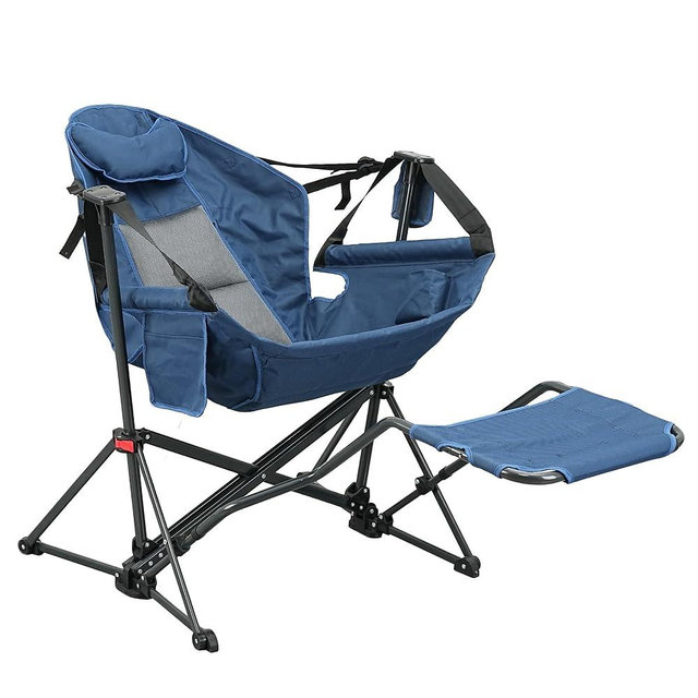 GDY Camping Chairs, Oversized Hammock, Folding Rocking Chairs, Adjustable Back Swing Chairs, Cup Holder, Outdoor Beach Lawn, Navy Blue.