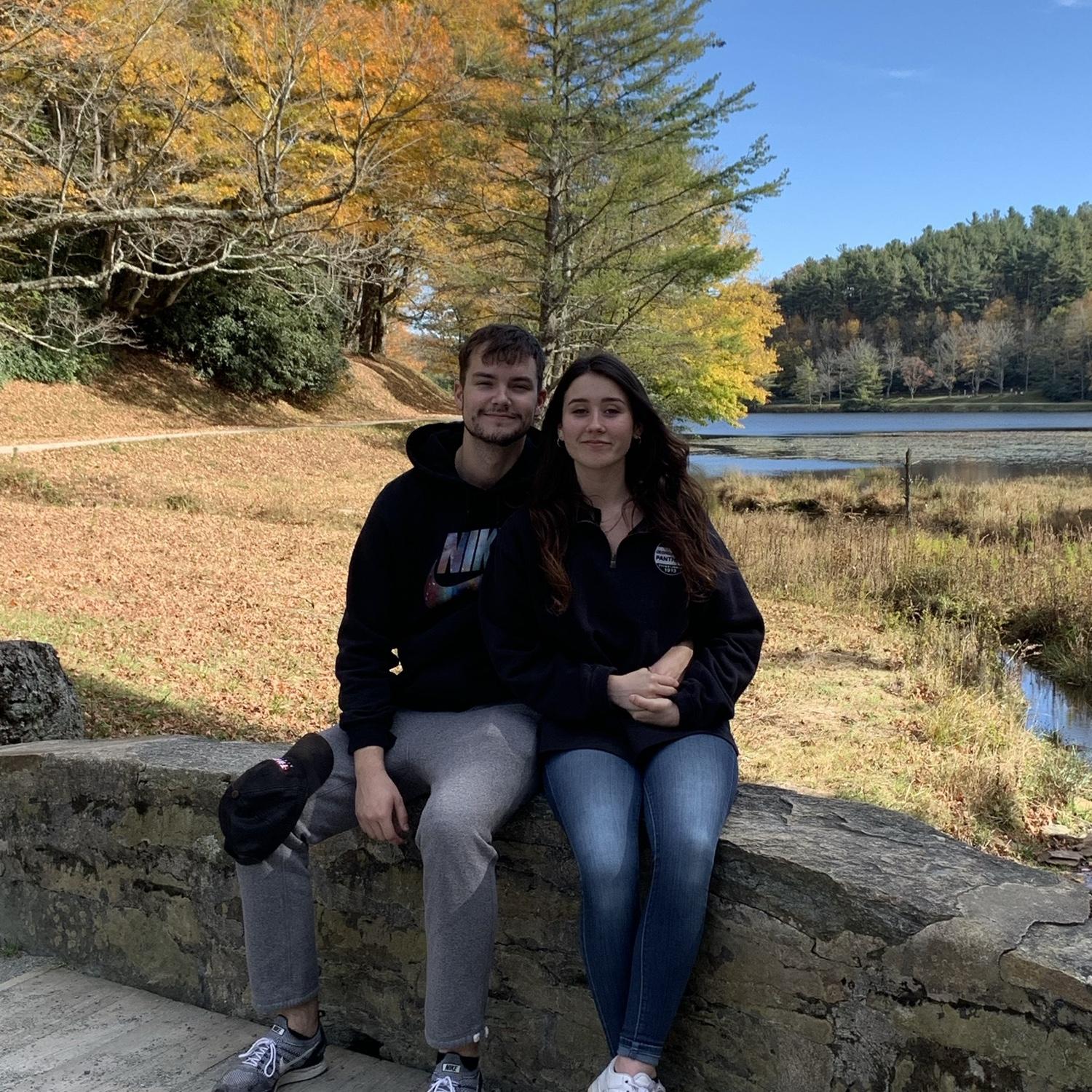 We are pictured in front a lake in NC.
