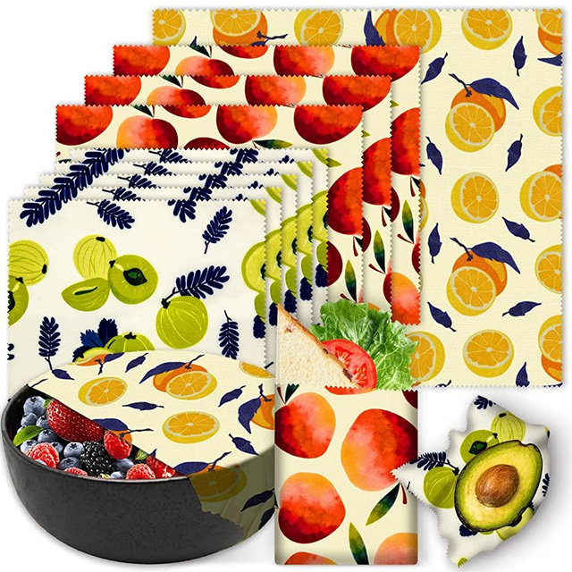Reusable Beeswax Wrap - 9 Pack, Beeswax Wraps for Food, Eco-Friendly Beeswax Food Wrap, Organic, Sustainable, Biodegradable, Zero Waste, Plastic-Free Food Storage (Colorful)