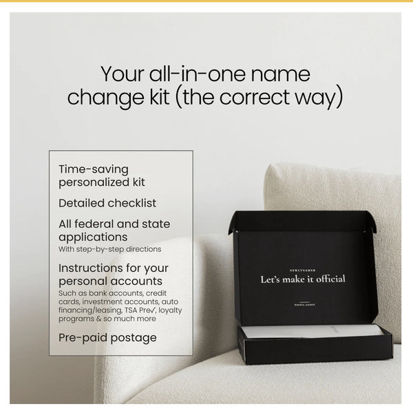 NewlyNamed Name Change Kit – Redeemable for a NewlyNamed Box - Personalized Name Change After Marriage Kit - Add to Wedding Registry