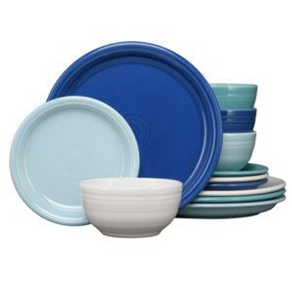 Mixed Coastal Blues Bistro Coupe 12-Piece Dinnerware Set | Fiesta
