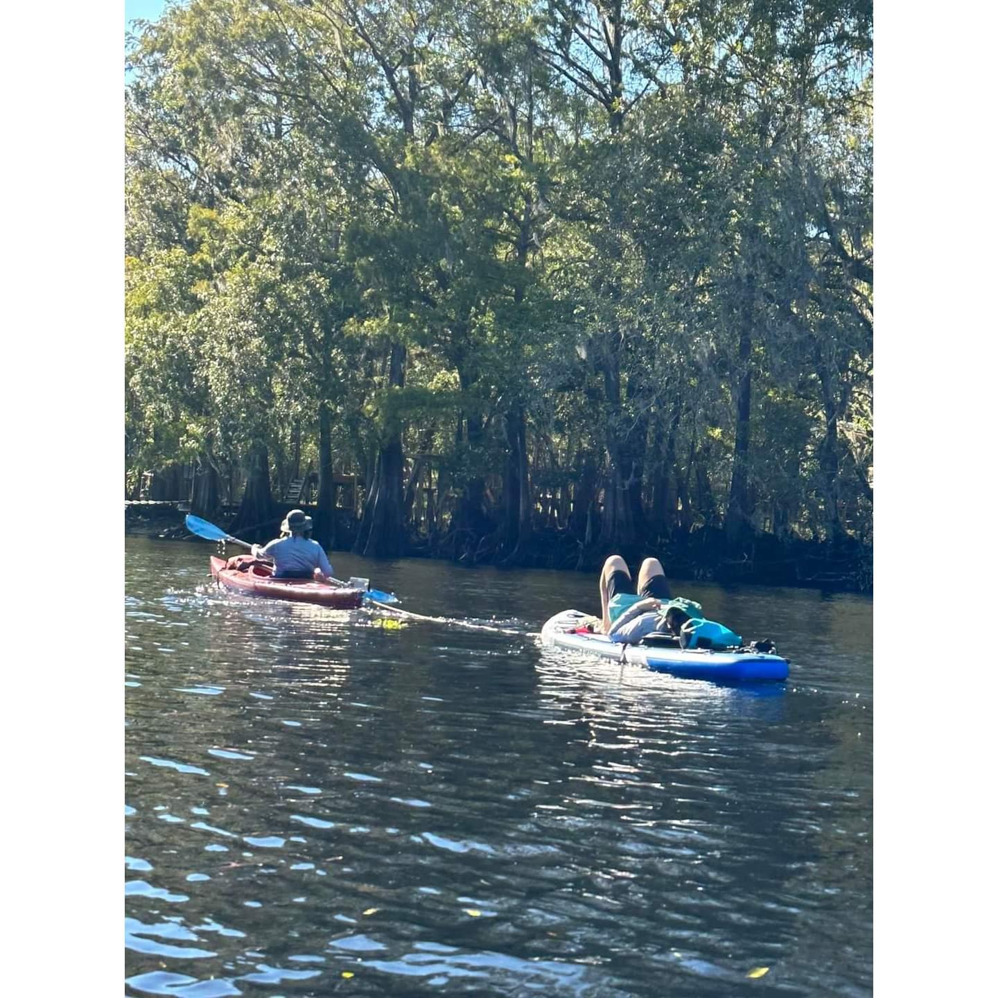 Kylie towed Cyn on the paddle board for a couple miles
