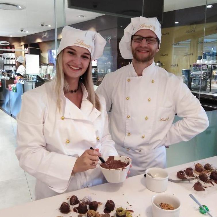 Lindt chocolate truffle making.