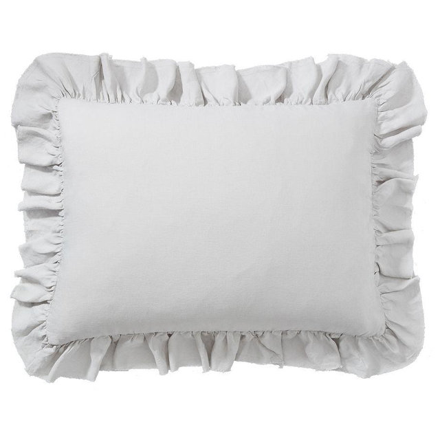 Belgian Flax Linen Fringe Ruffle Sham, Soft Gray, Standard, Set of 2