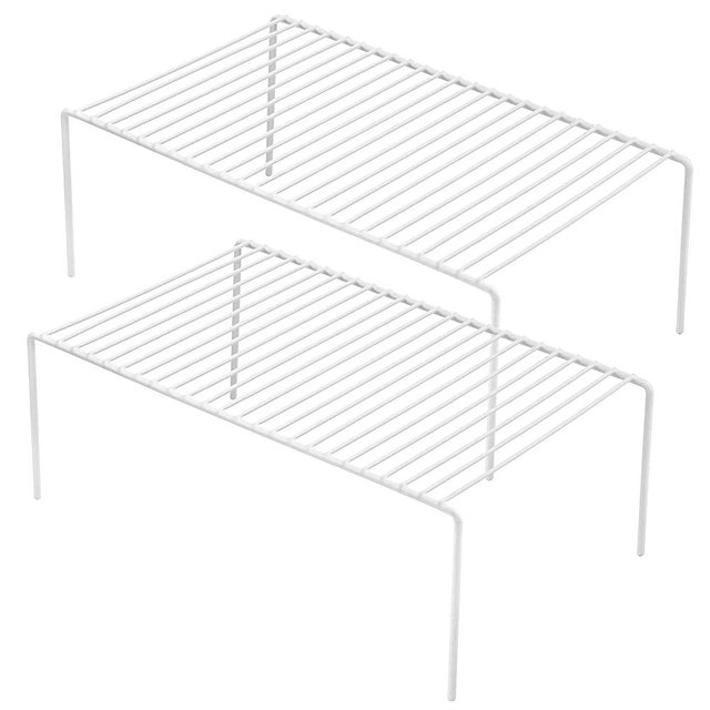 iPEGTOP 2 Pack Large (15.7 x 9.4 Inch) Freezer Cabinet Storage Shelf Rack, Rustproof Stainless Steel Kitchen Organizer Space Saver for Fridge Pantry Shelves Countertops - White