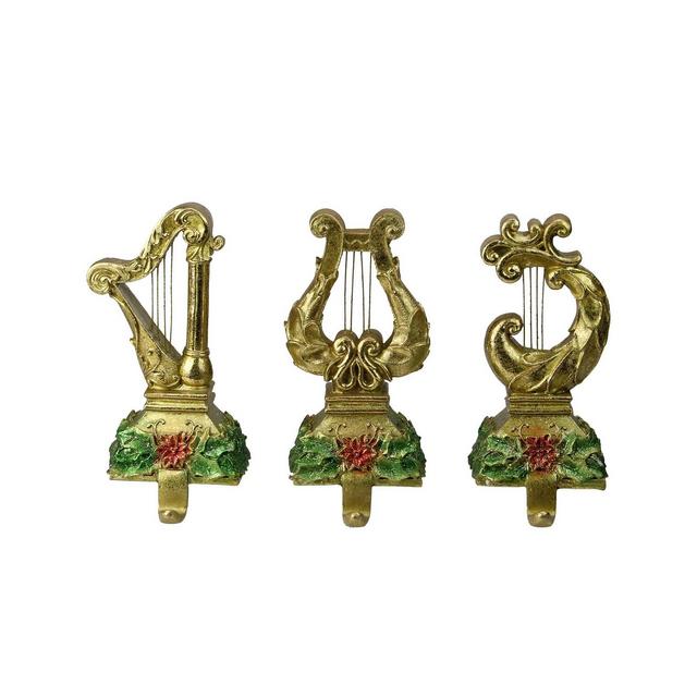 Northlight Set of 3 Gold Harp Musical Instruments Glittered Christmas Stocking Holders 8"
