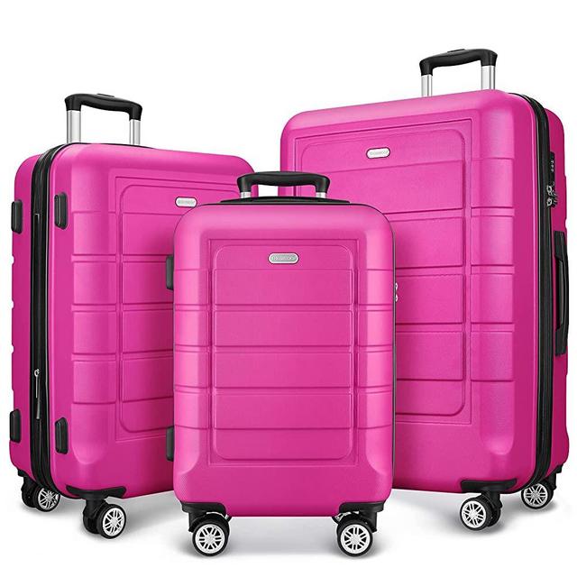 SHOWKOO Luggage Sets Expandable PC+ABS Durable Suitcase Double Wheels TSA Lock Megenta 3pcs