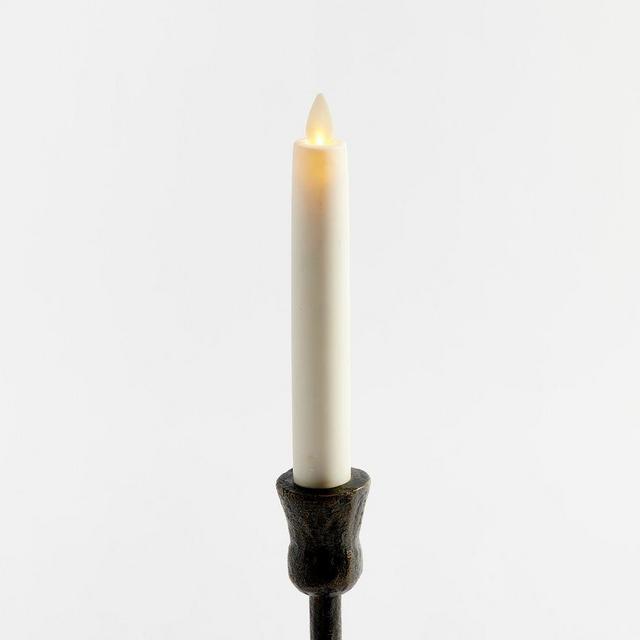 Premium Flickering Flameless Wax Taper Candle, Single, 6" - White