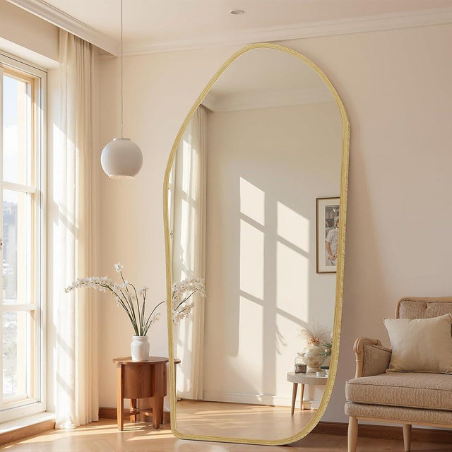 Antok Full Length Mirror, Oversized Floor Mirror with Solid Wood Frame, Large Standing Mirror Floor Length Mirrors for Bedroom Living Room, Wood Art Style, Light Walnut, 86" L x 40" W