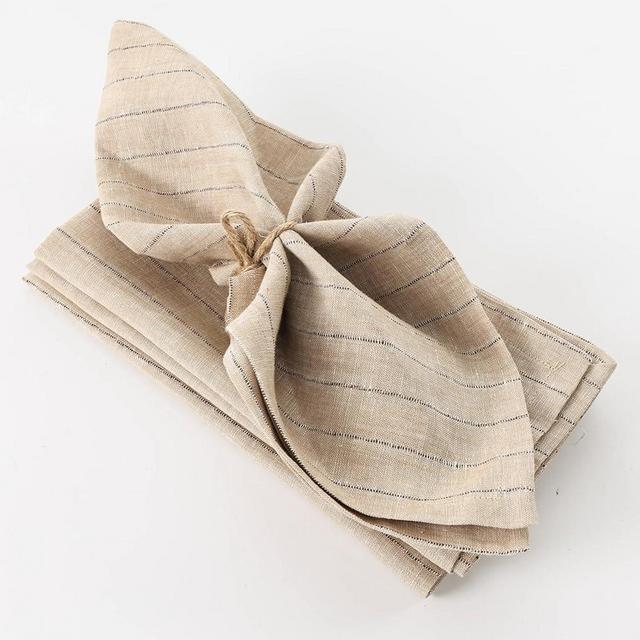 HSOFTIFY 100% Pure Linen Napkins 20x20 Inches Set of 4, Striped Cloth Napkins Washable Farmhouse Dinner Napkins for Home Dining Decor, Party, Wedding, Linen