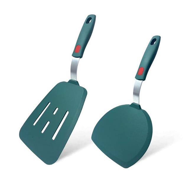Silicone Spatula Set of 2 for Nonstick Cookware,Tenta Tenta Kitchen Slotted Angle Spatula Round Pancake Spatula Silicone 600°F Heat Resistant Classic Rubber Spatula Set For Cooking-Dark Blue