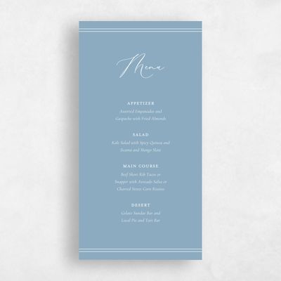 Dusty Blue Wedding Menu - Evora