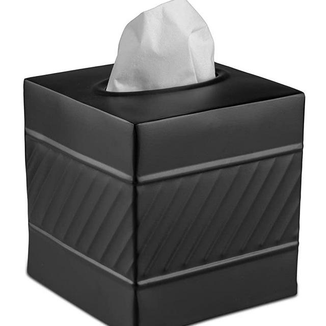Monarch Abode Handcrafted Metal Waved Embossed Black Tissue Box Cover