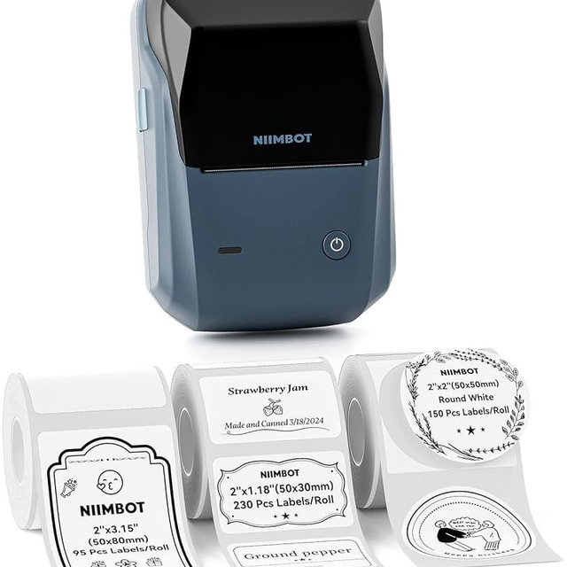 NIIMBOT B1 Label Maker Machine with Tape, Label Printer with 3 Rolls Label Paper, 50x30mm/50x80mm White Label /50x50 Round Label for Office Supplies, Home, Business