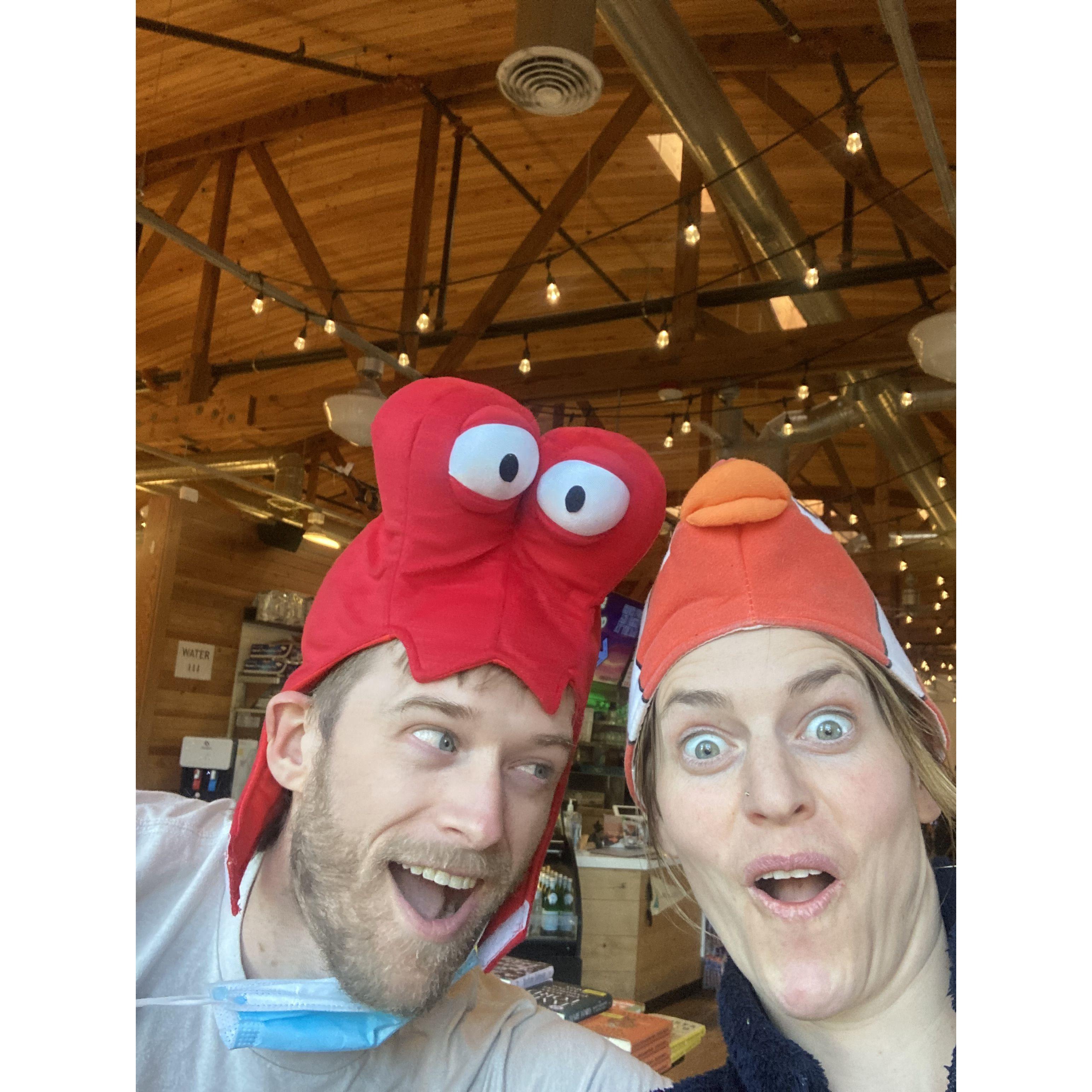 Making 'office time' fun by venturing to our nearest taphouse on a weeknight in very normal hats. For some reason folks kept complimenting us