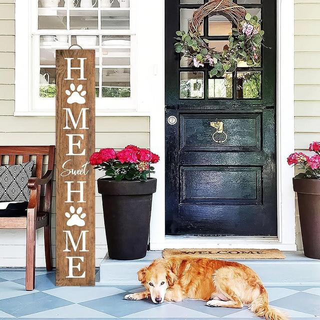 Wooden Porch Sign Welcome Sign for Cat Dog Sign Home Front Door Yard Front Porch Standing Farmhouse Decoration 47.2"x7.8"