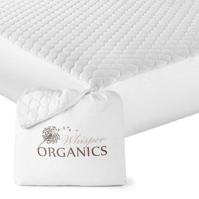 Whisper Organics Organic Cotton Quilted Mattress Pad Protector White Queen