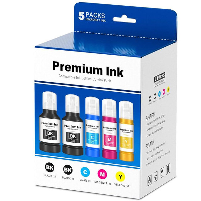 T502 Ink Refill Bottles (NotSublimation) for Eco Tank ET-3850 ET-2850 ET-3760 ET-2760 ET-15000 ET-4850 ET-4760 ET-3830 ET-2980 ET-2988 ET-4750 ET-3950 ET-4950 ET-3843 Printer, T502 Ink Combo 5 Packs
