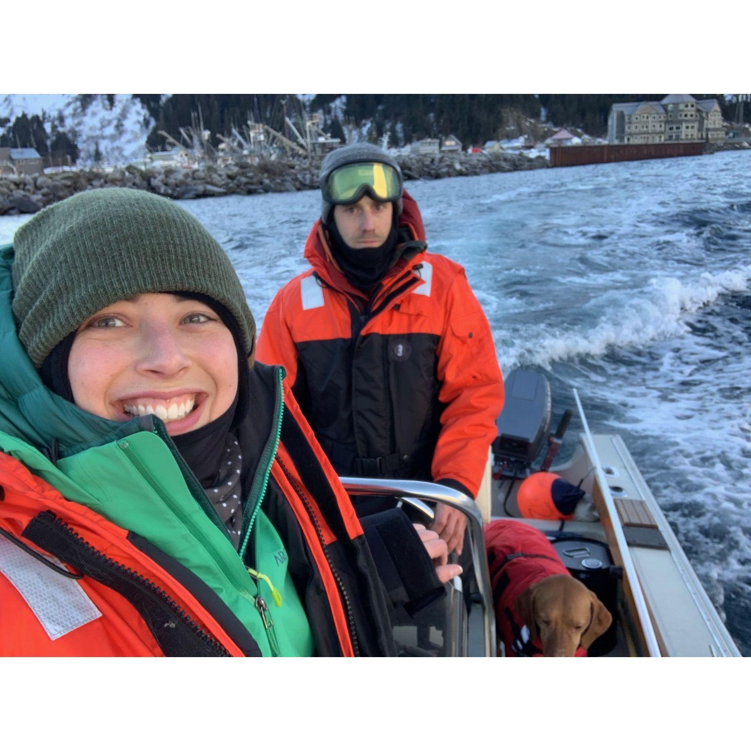 Heading out on the boat in January 2021