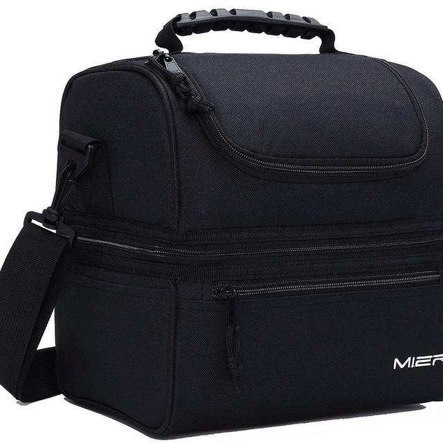 MIER Adult Lunch Box Insulated Lunch Bag Large Cooler Tote Bag for Men, Women, Double Deck Cooler(Black)
