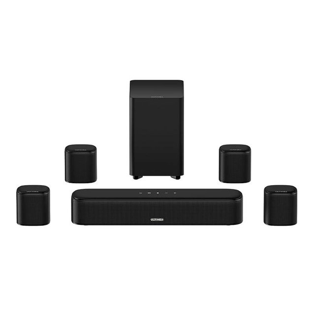 ULTIMEA 7.1ch Surround Sound Bar for Smart TV, 330W Peak Power, Virtual Surround Sound System for TV, Home Theater Soundbar with 4 Surround Speakers, App Control, Opt/AUX/BT, Aura A40