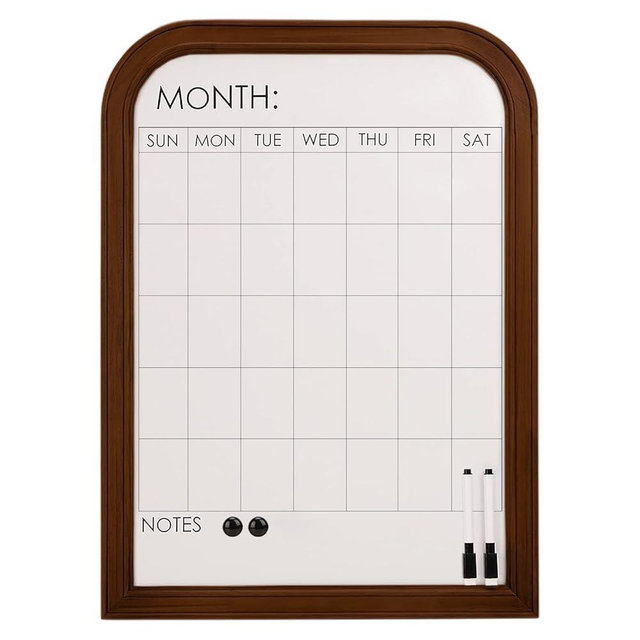 Dry Erase Calendar for Wall, Magnetic Calendar Whiteboard Monthly with Decorative Solid Wood Frame, White Board Calendar for Home or Office to Keep Track of to-Do Lists, 17"*23", Walnut