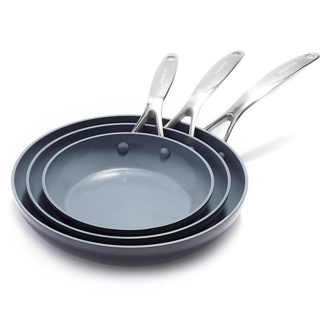 GreenPan Valencia Pro Hard Anodized Healthy Ceramic Nonstick 8" 9.5" and 11" Frying Pan Skillet Set, PFAS-Free, Induction, Dishwasher Safe, Ovens Safe, Gray