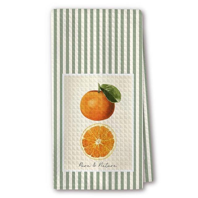 RZQIJ Cute Kitchen Towels - Orange Fruit Illustration with Slice, Green Stripes, Absorbent Dish Towels for Kitchen, Tea Towel, Giftable Housewarming Gifts New Home - 16"x24"(251)