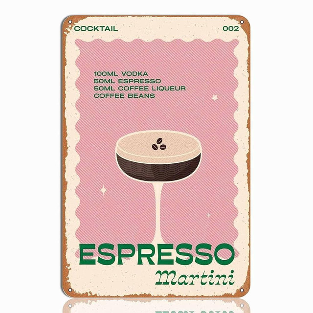 Espresso Martini Wall Art - Retro Cocktail Metal Sign for Home Bar Decor, Espresso Martini Gifts, Kitchen or Lounge Martini Art, 8"x12" Bar Sign