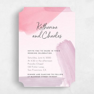 Pink Ticket Wedding Invitation - Riverside Brush