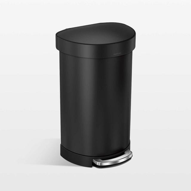 simplehuman ® Matte Black Stainless Steel 45-Liter Semi-Round Step Trash Can