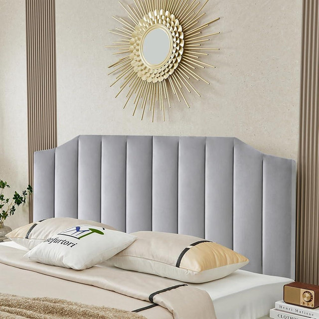 Befurtori Velvet Upholstered King/Cal King Headboard, Tufted Headboard for King/Cal King Bed, Modern Vertical Channel Design with Curved Tufted Solid Wood Head Board and Luxury Soft Padded, Gray