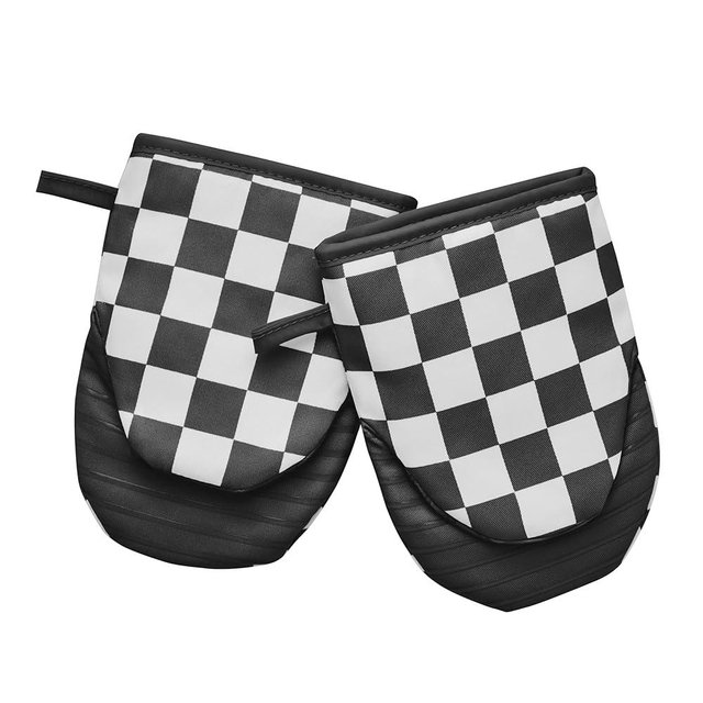 Ohocut Checkered Mini Oven Mitts Heat Resistant, Vintage Retro Black and White Checkerboard Mini Silicone Oven Mitts Cute, Non-Slip Small Short Kitchen Oven Gloves Set of 2