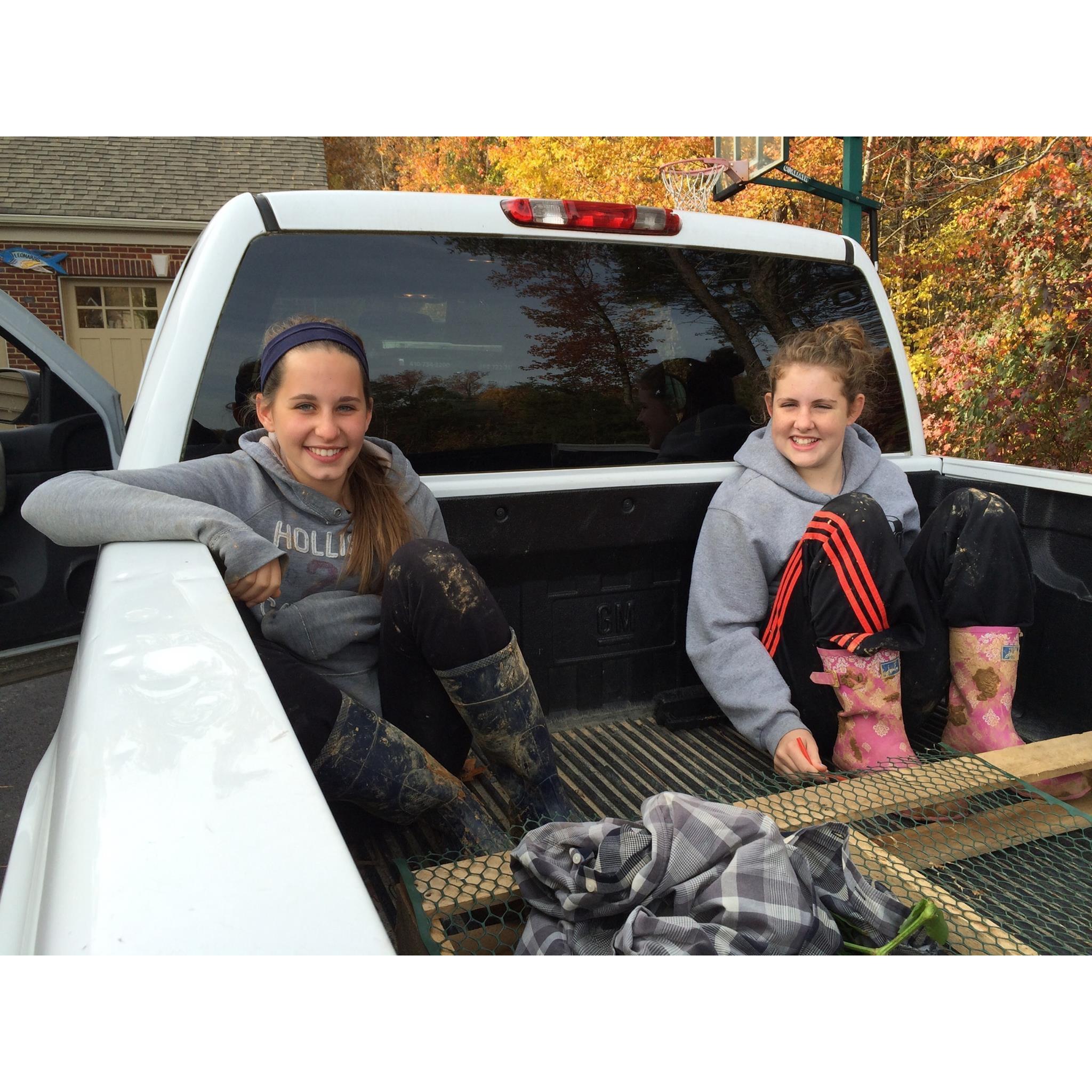In Mr. Willis's truck bed with bridesmaid Mae!